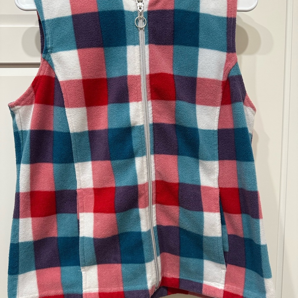 Blair Granny Core  Plaid Vest - Red, Blue, Pink, White fleece zipper lightweight